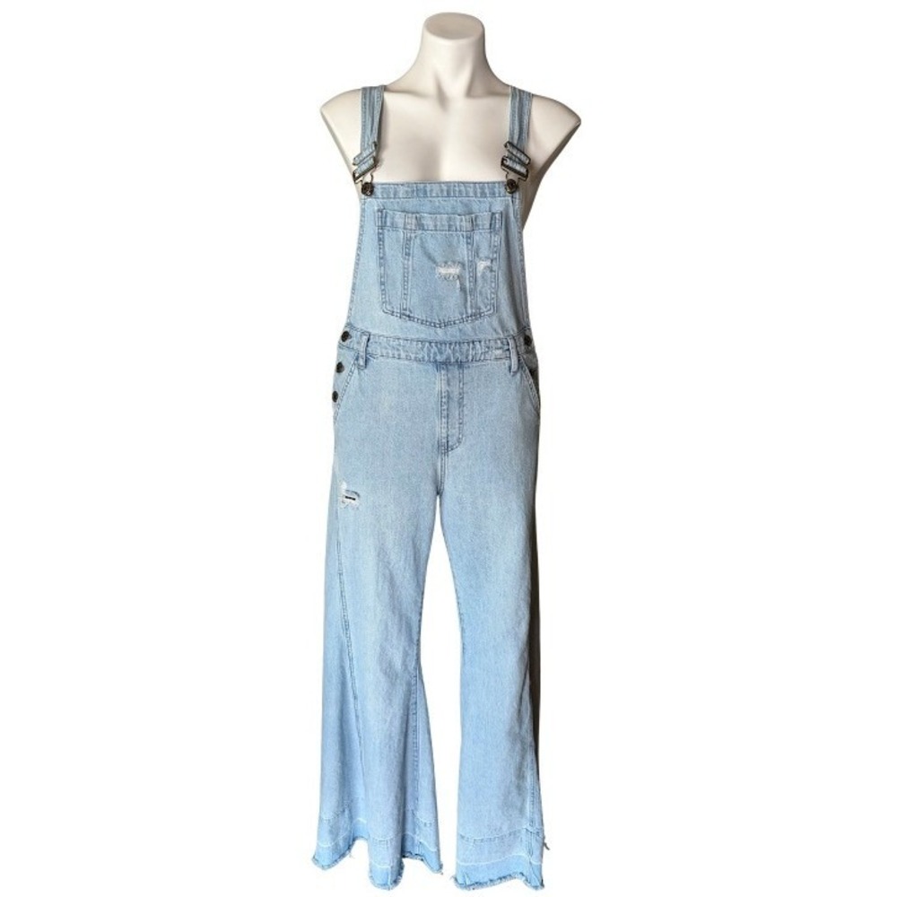Show‎ Me Your Mumu San Fran Overalls Carolina Blue Distressed Wide Leg Denim Med